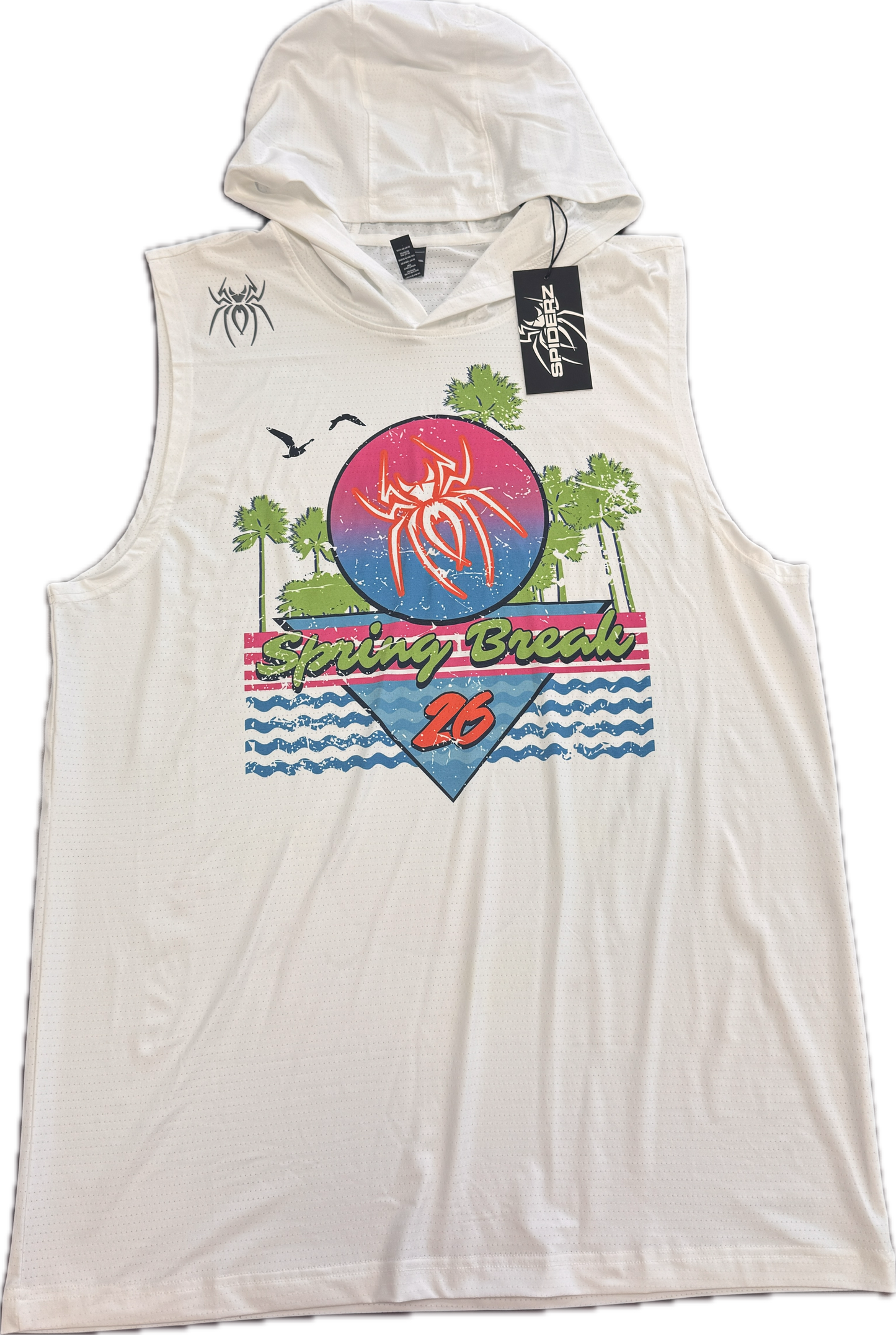 Spiderz Retro Spring Break Performance Training Sleeveless Hoodie T-Shirt
