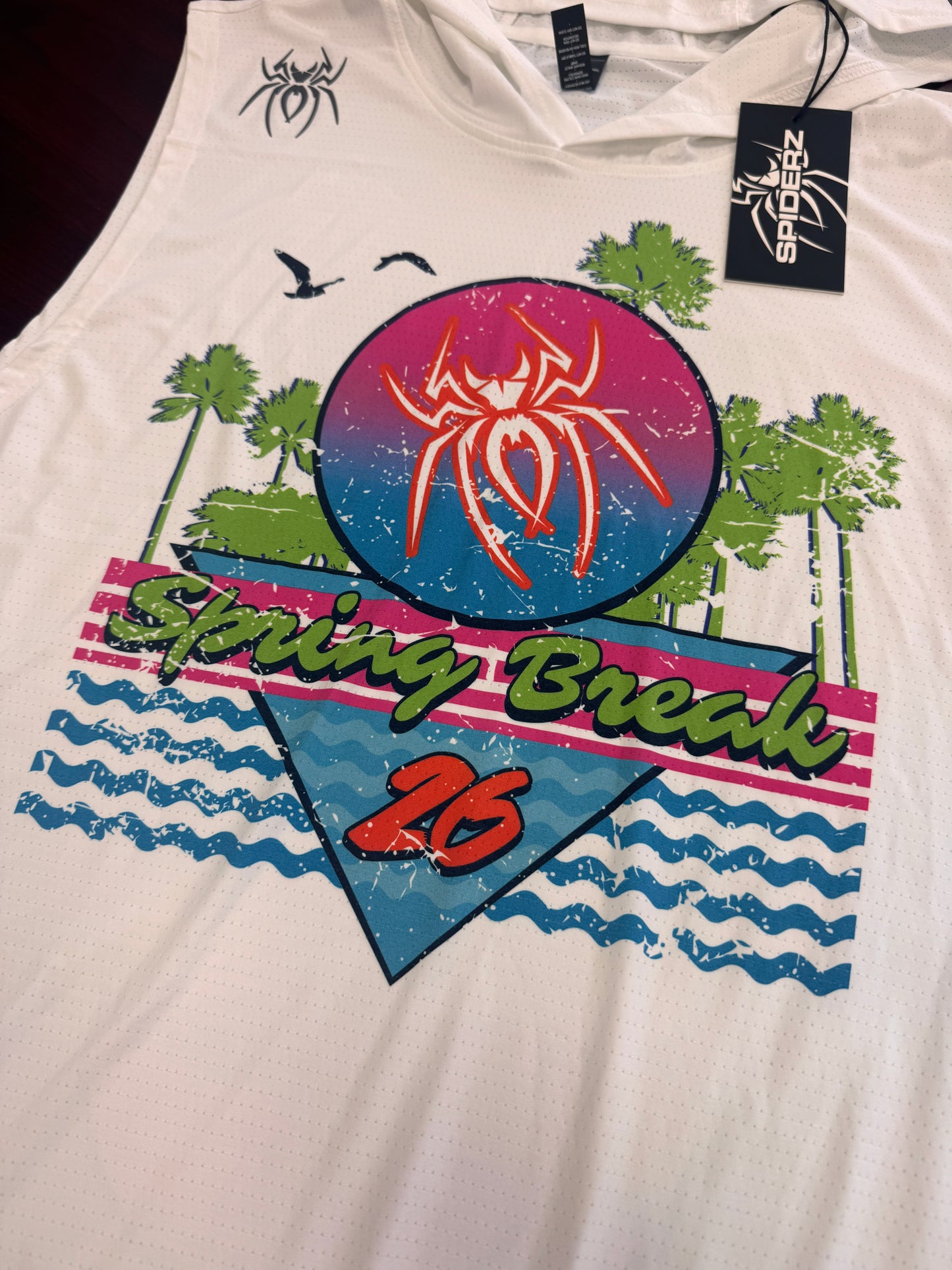 Spiderz Retro Spring Break Performance Training Sleeveless Hoodie T-Shirt